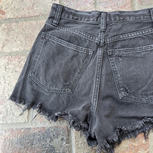 Abercrombie & Fitch Jean Shorts Denim Black Distressed 26 Raw Hem High Waist - Picture 9 of 9